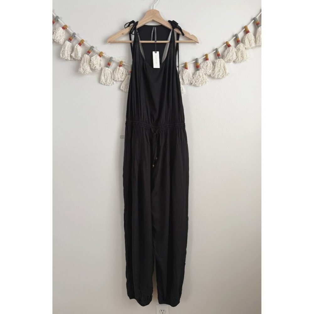By Anthropologie Pintuck Black Lightweight Drawstring Jumpsuit Relaxed Beach NWT